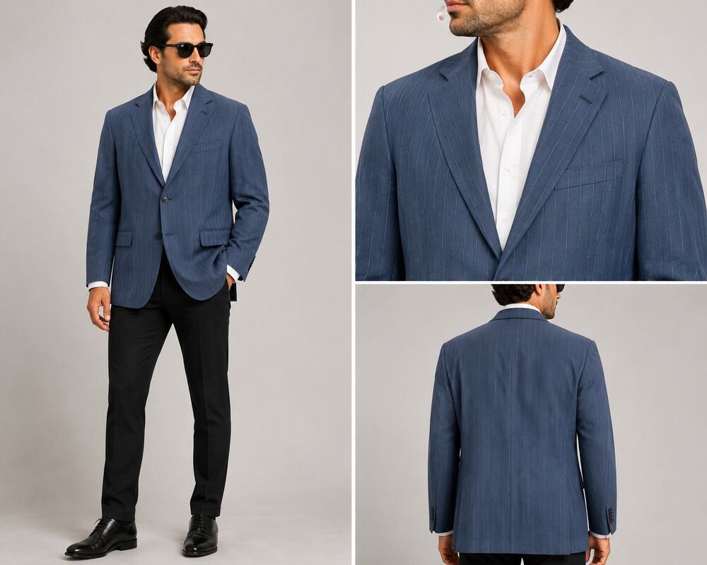 Ermenegildo Zegna Amalfi 90% Wool 10% Silk Navy Pinstripe Blazer IT 50R Italy